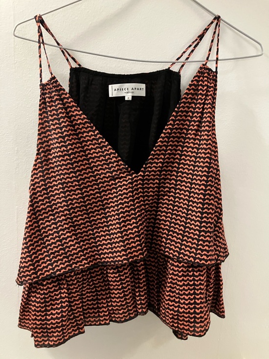 Apiece Apart Tops - Apiece Apart Coral and Black Layered Spaghetti-Strap Camisole